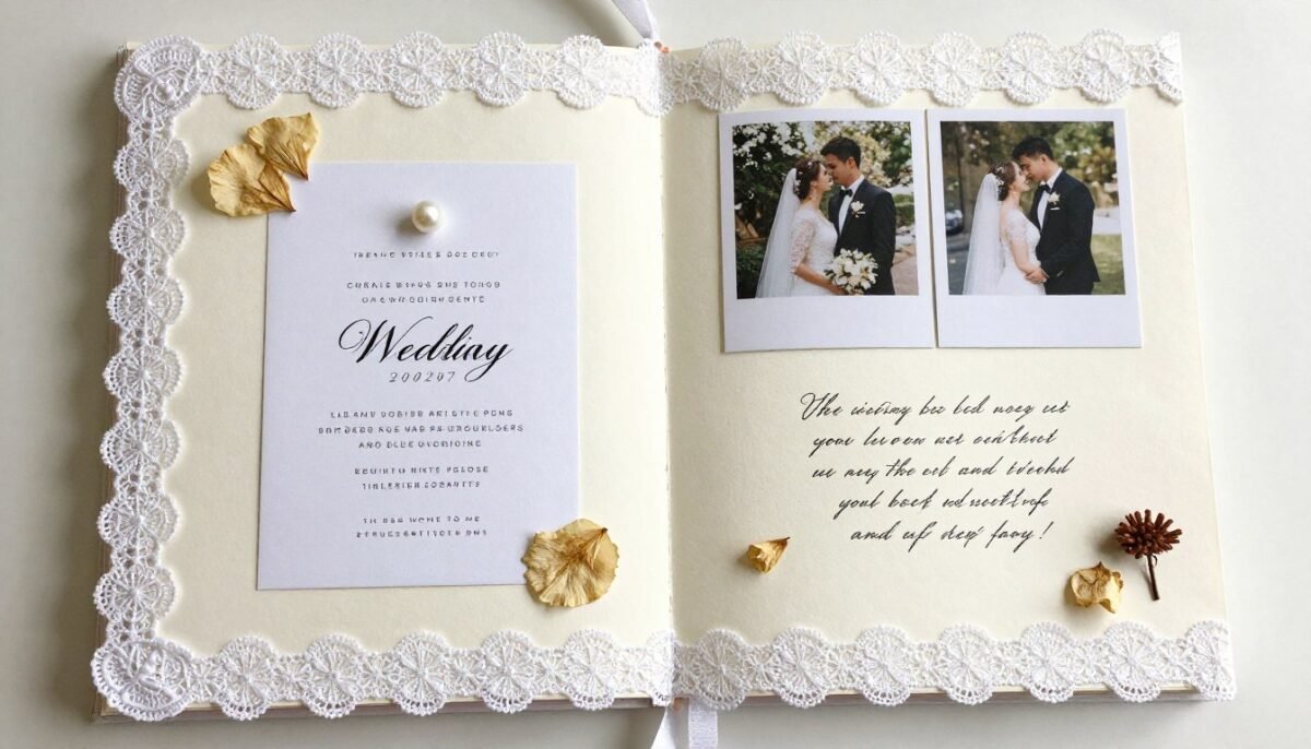 elegant wedding scrapbook with lace and flower embellishments elegant wedding scrapbook with lace and flower embellishments