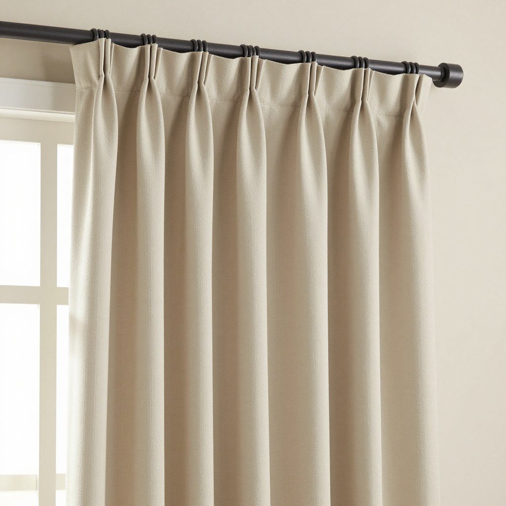 formal pinch pleat curtain panel in neutral color for kitchen use