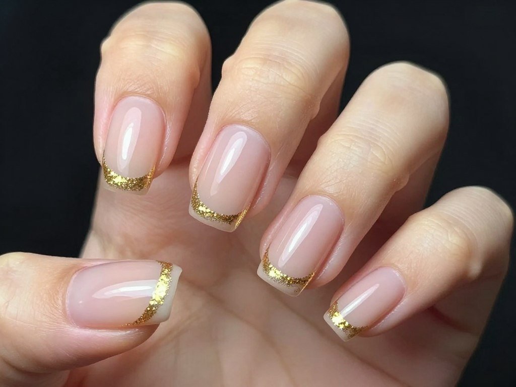 french tip summer nails with glitter accent line