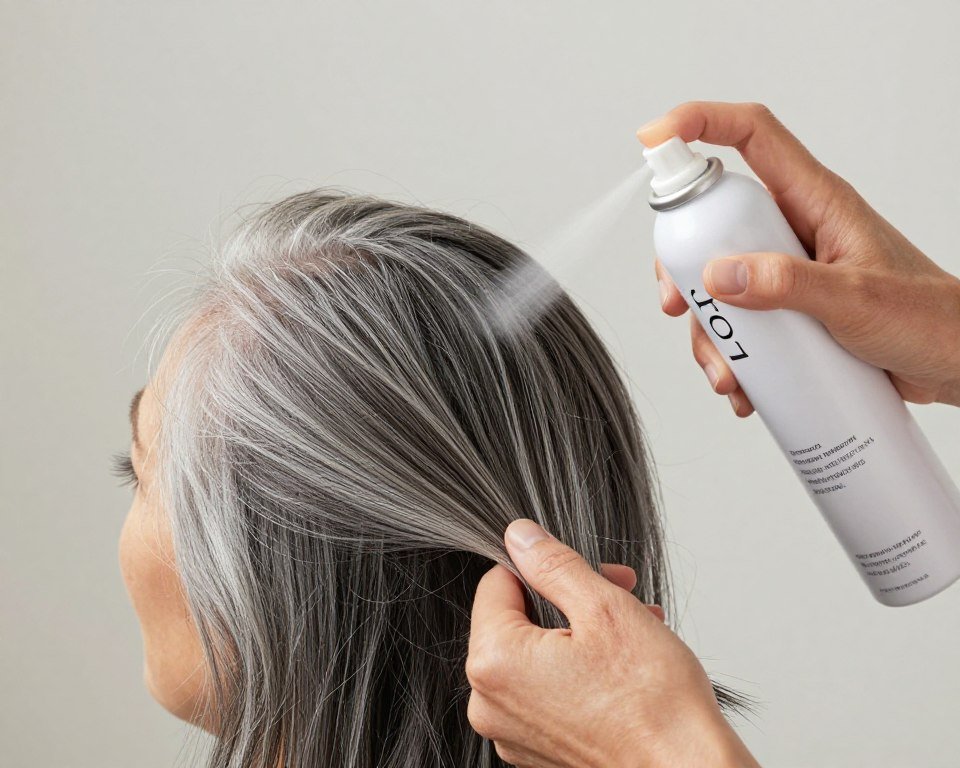 heat protectant spray application on gray hair