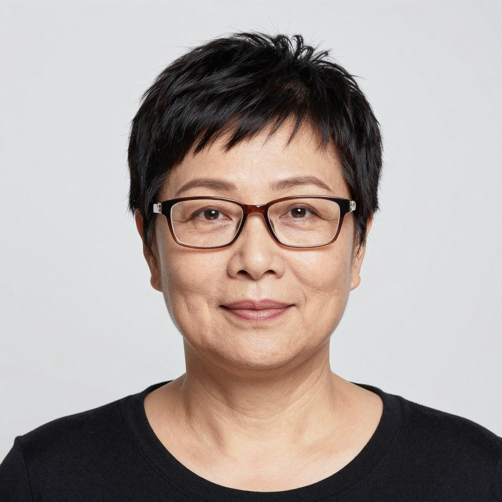 high-volume pixie cut for round face with rectangular glasses