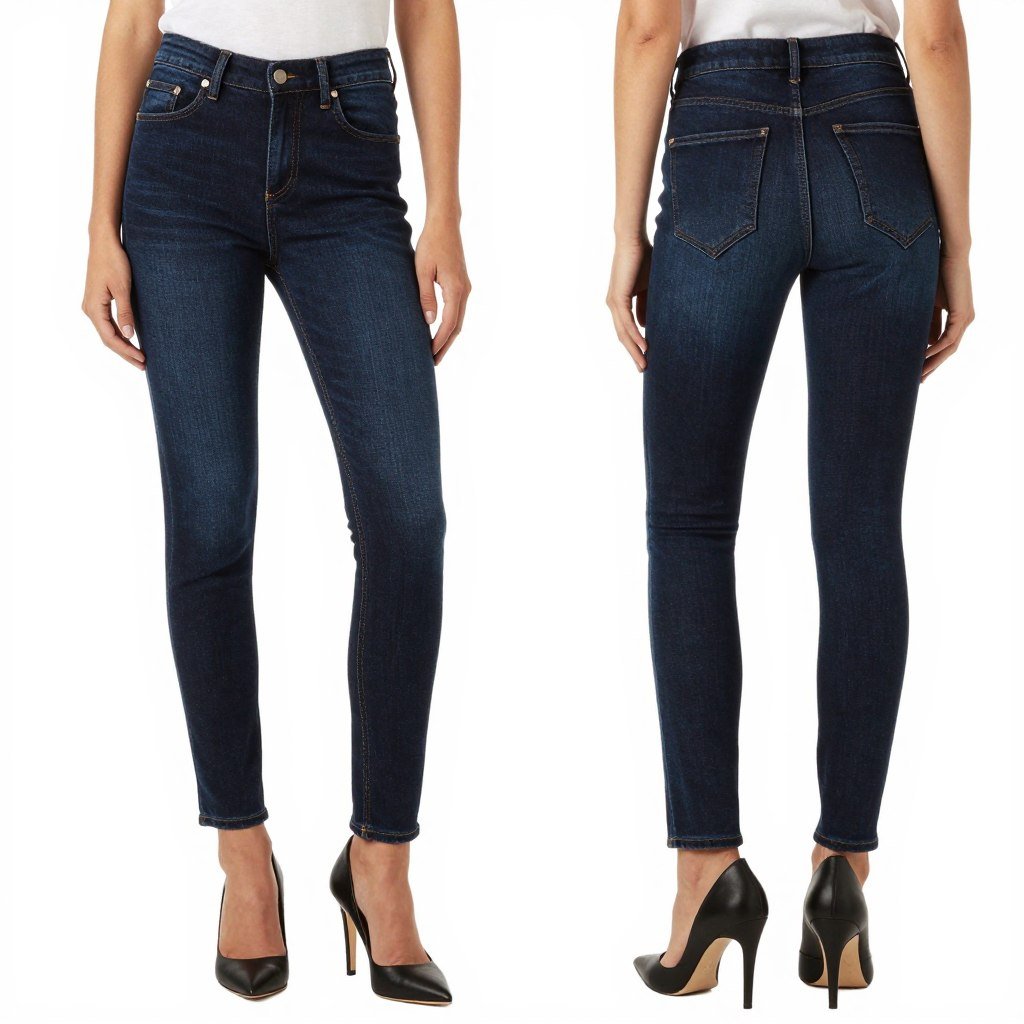 high-waisted dark jeans product shot