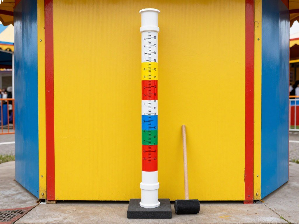 homemade strength tester carnival game with marked measurements