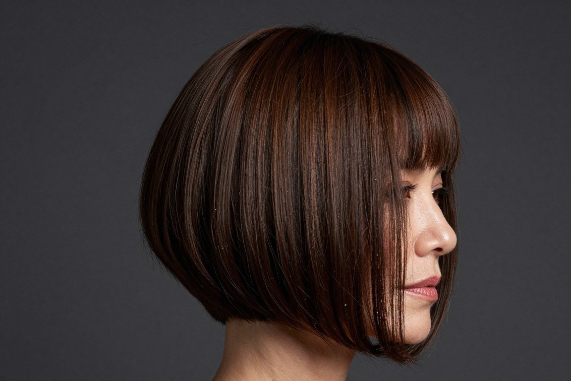 inverted bob with side-parted bangs