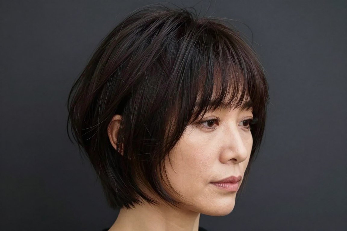 layered short cut with curtain bangs