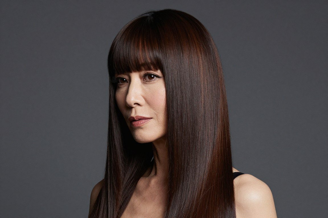 long hair with side-parted bangs