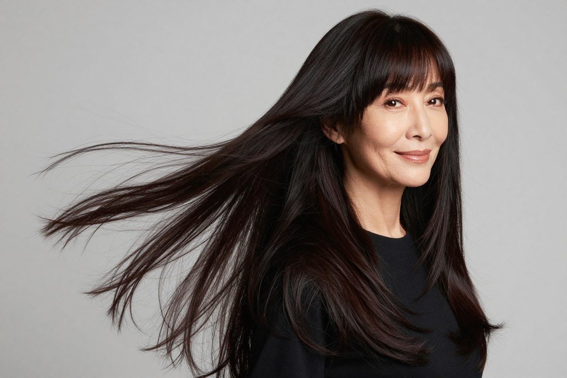 long layers with swoopy side bangs
