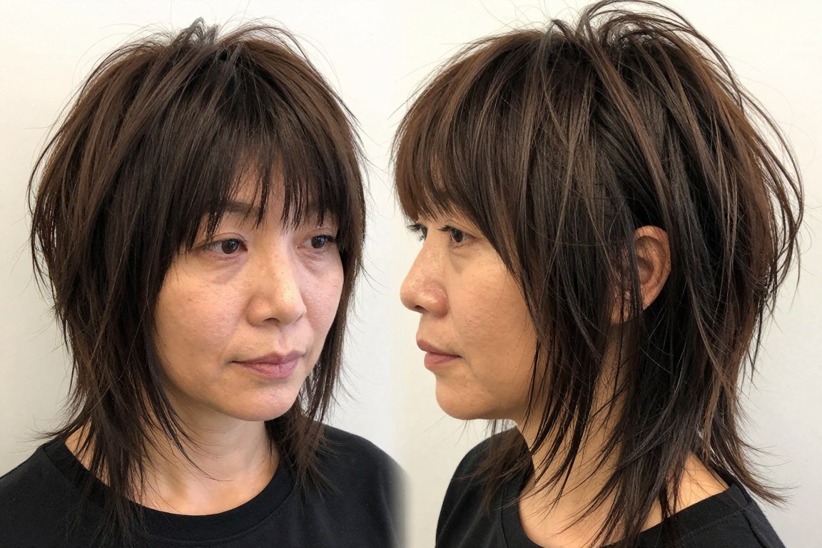 long shag with choppy bangs