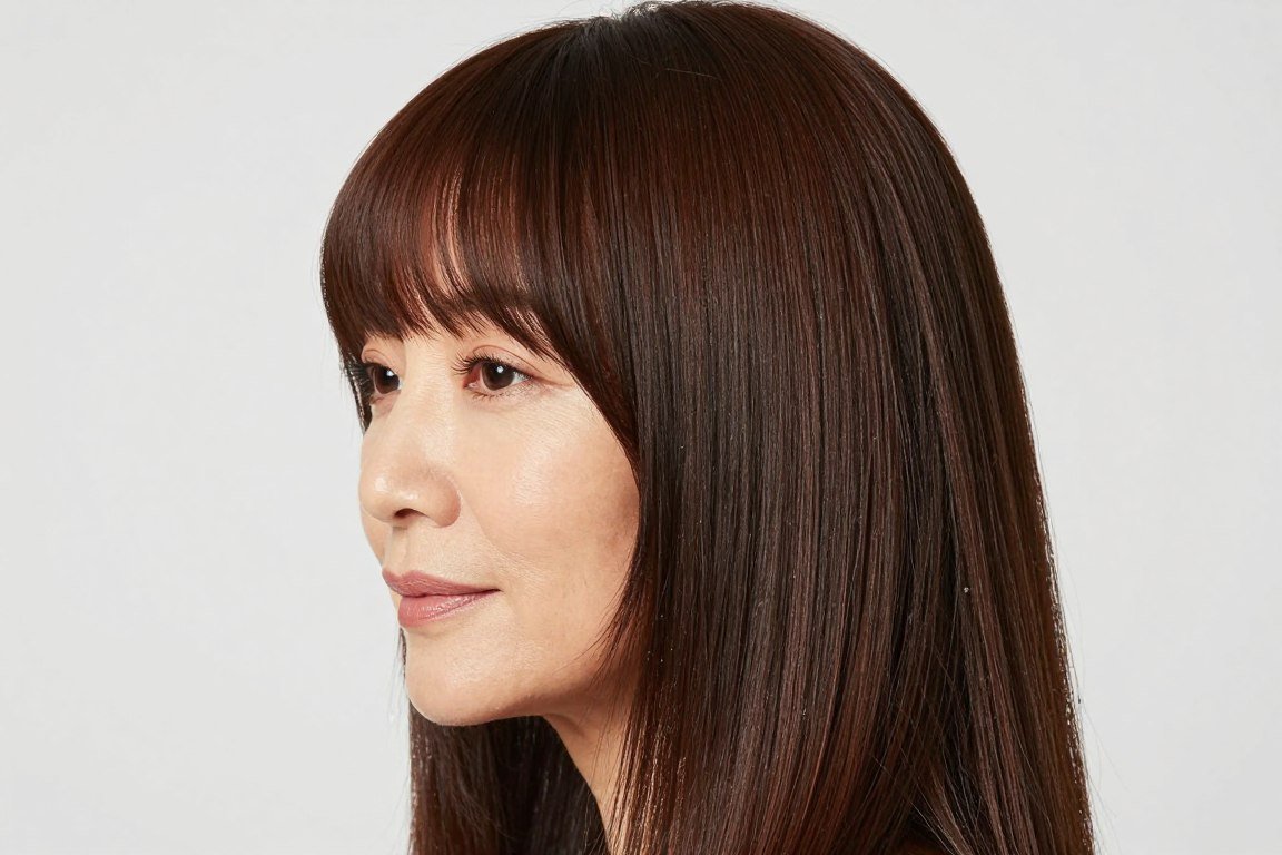 long straight hair with curved bangs