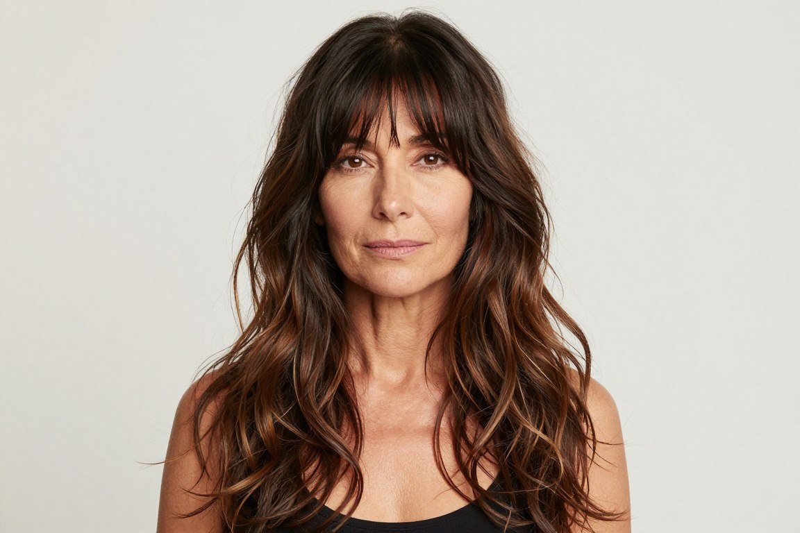 long waves with curtain bangs