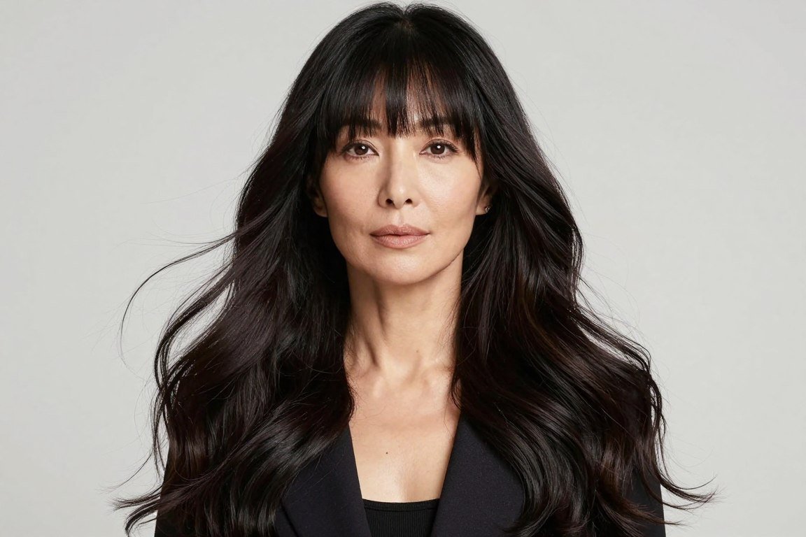 long wavy hair with long side fringe