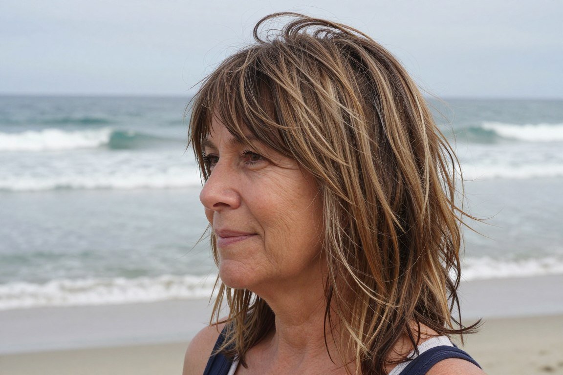long wavy hair with side-swept wispy bangs