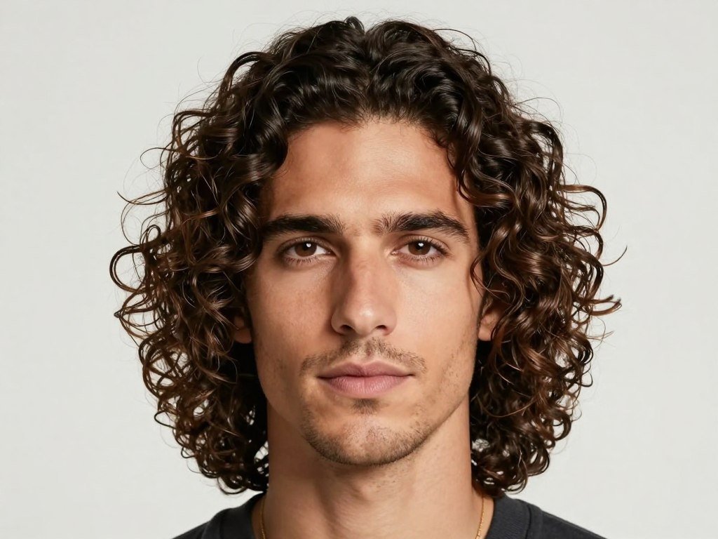 man with long curly hair showing natural curl pattern