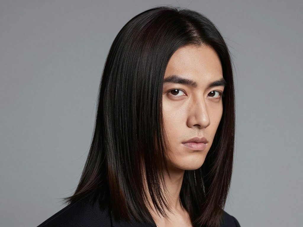 man with long straight hair in sleek style