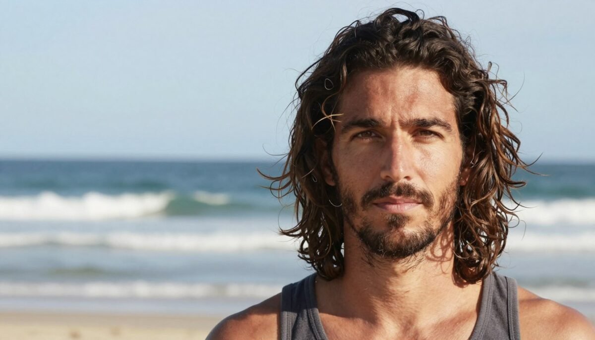 man with wavy shoulder-length hair showing natural texture