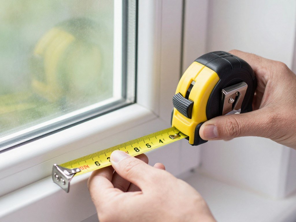 measuring tape on kitchen window frame showing proper measurement technique