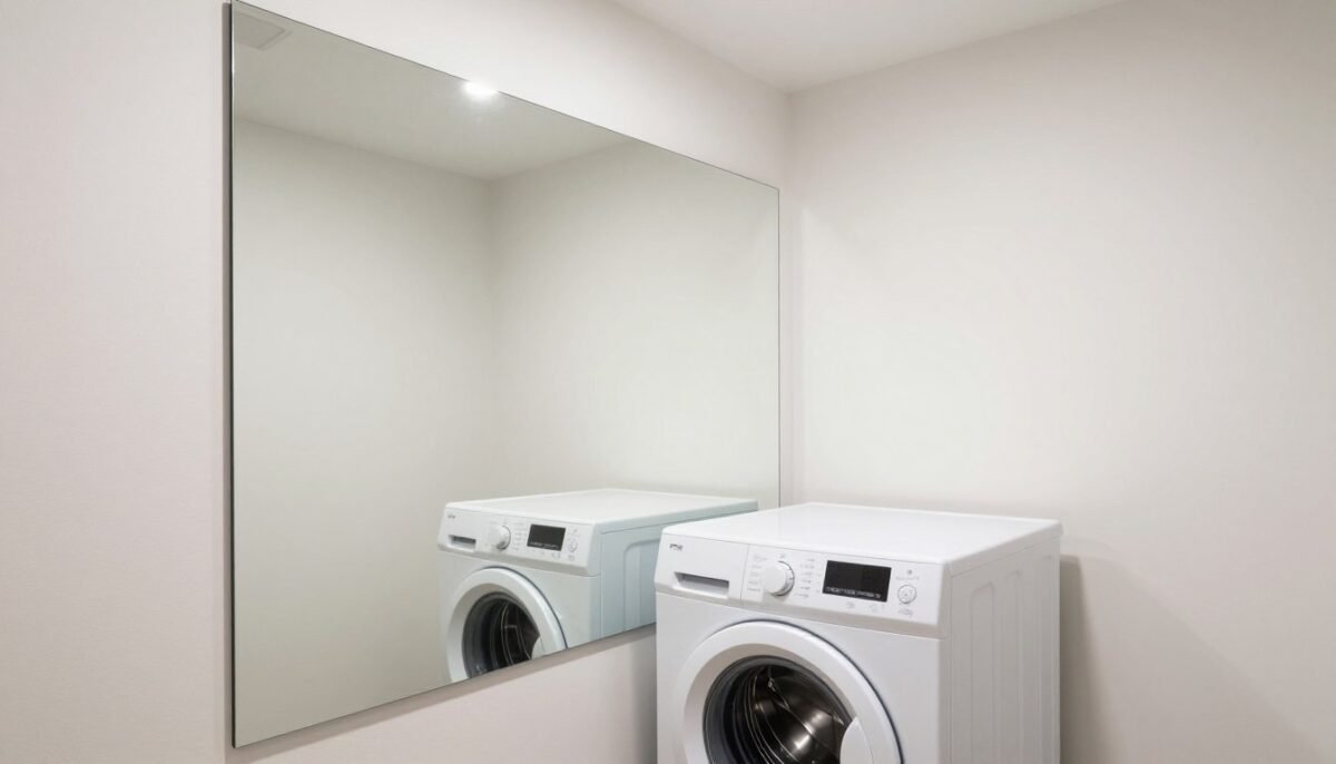 mirror backsplash behind top loading washer making small laundry room appear larger mirror backsplash behind top loading washer making small laundry room appear larger