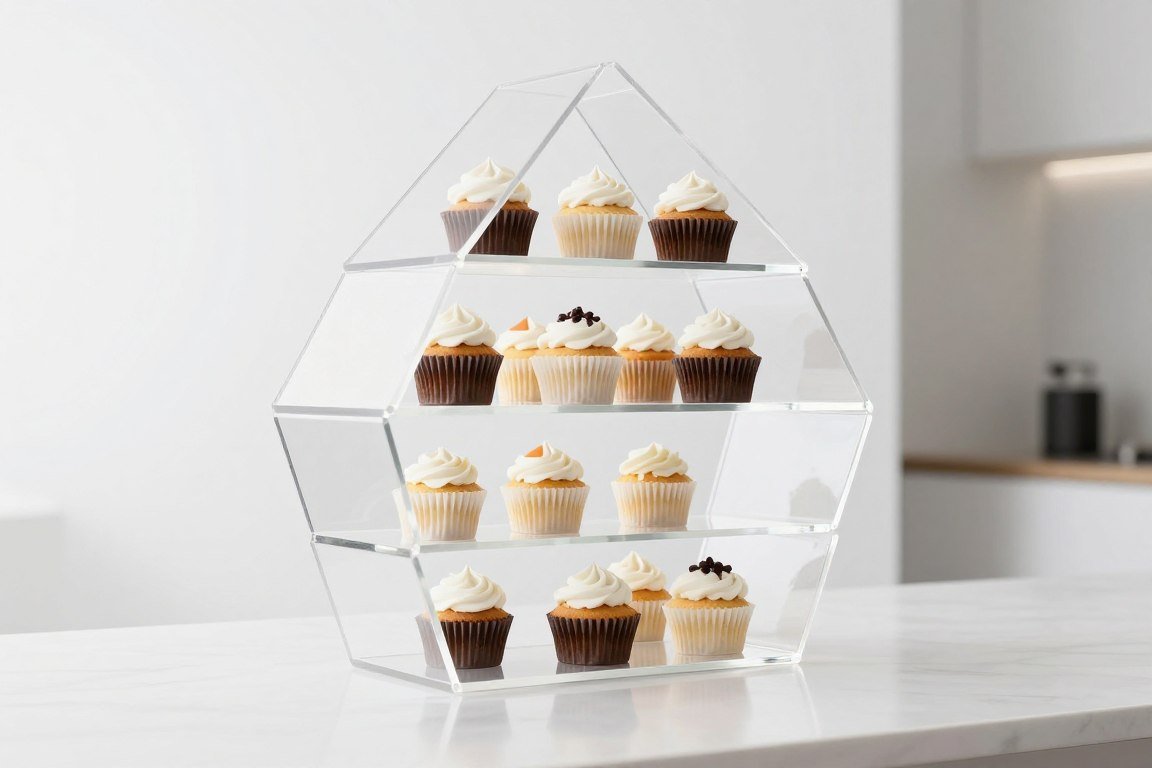 modern minimalist DIY cupcake stand made from clear acrylic sheets