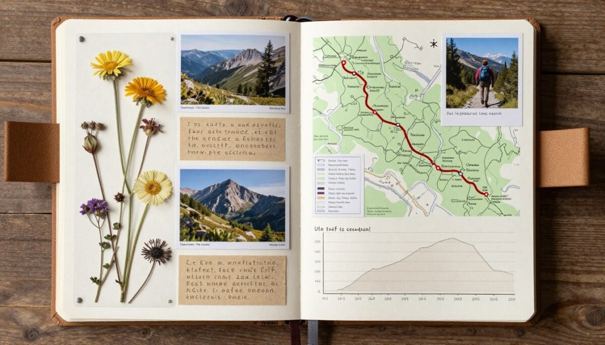 nature scrapbook page with pressed flowers and trail maps nature scrapbook page with pressed flowers and trail maps