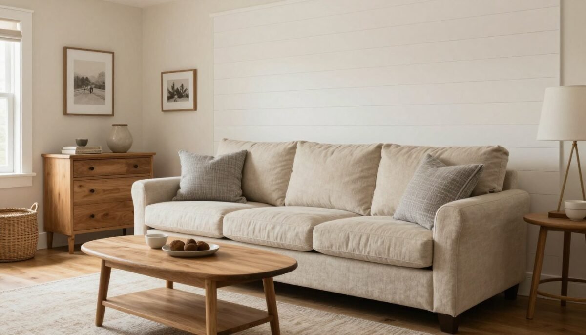 neutral color palette in country farmhouse living room