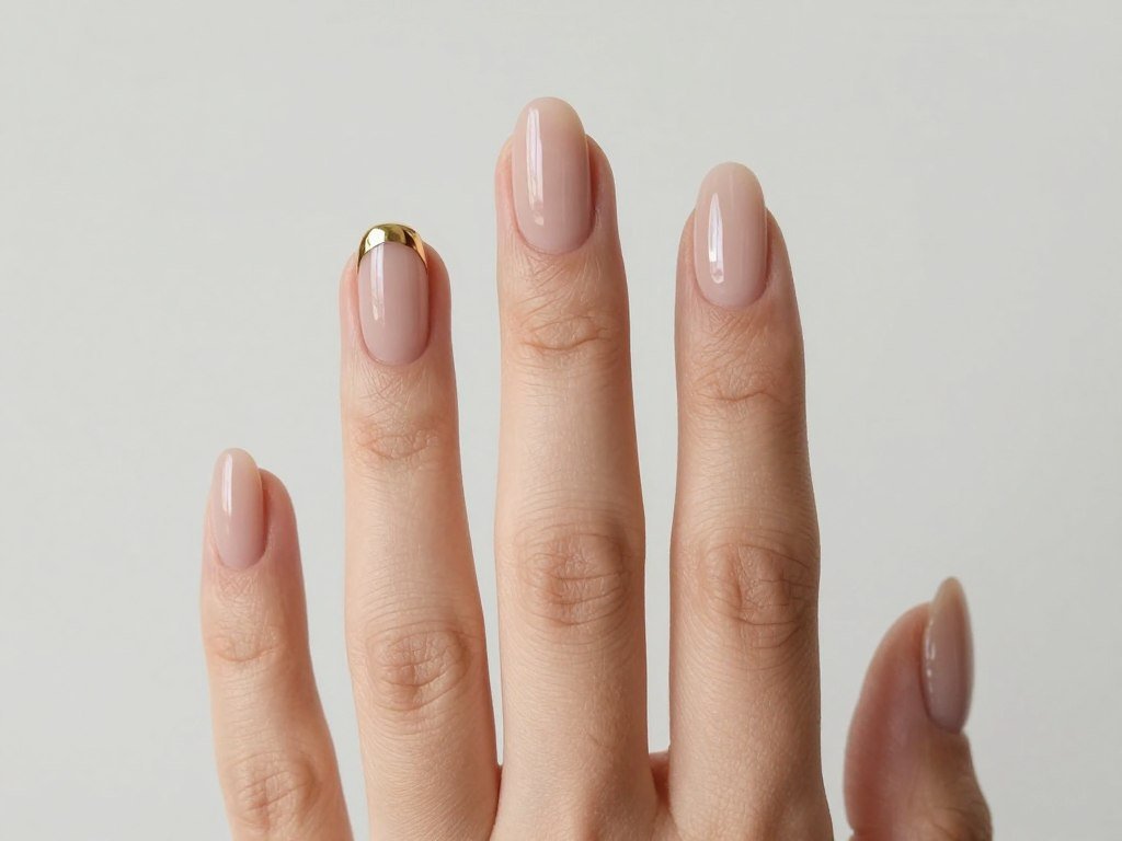 nude summer nails with single accent nail design