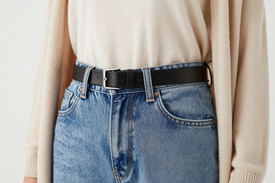 outfit showing strategic belt placement under cardigan