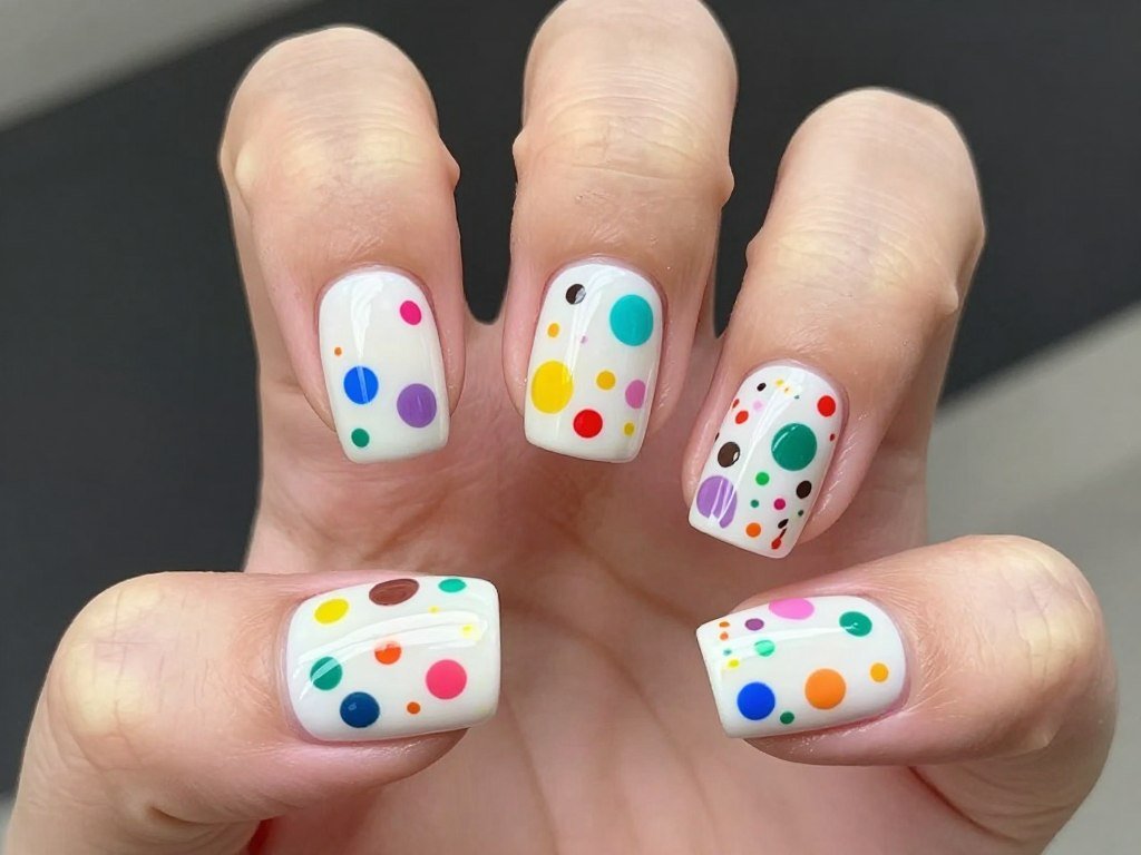 paint splatter summer nail art with multicolor dots
