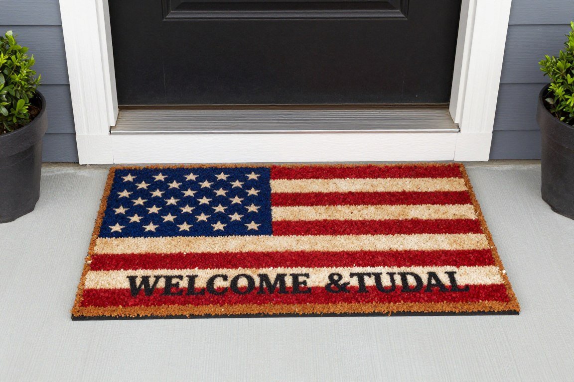 patriotic welcome mat at front entrance for 4th of July party