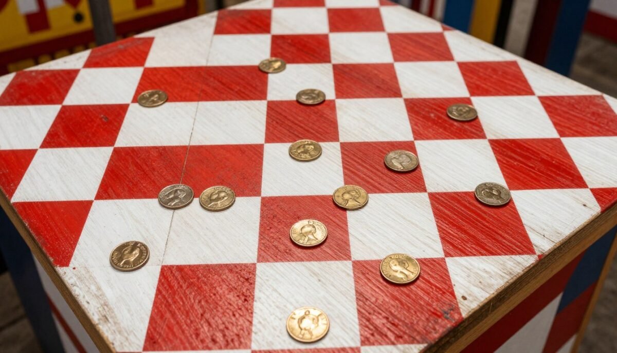 penny pitch carnival game board with grid squares