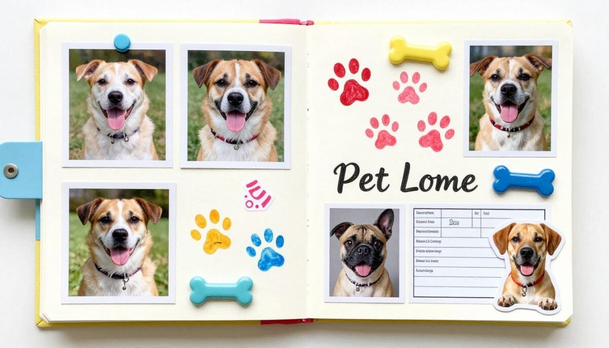 pet scrapbook with dog photos and paw prints pet scrapbook with dog photos and paw prints