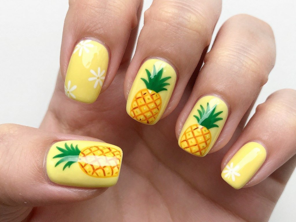 pineapple print summer nail design with tropical theme