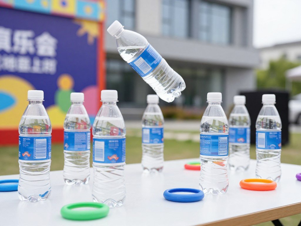 plastic bottles and rings for combination carnival challenge game