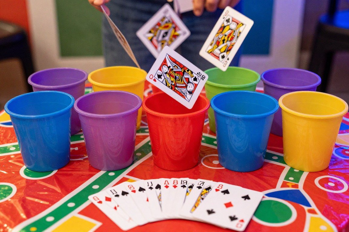playing cards and containers for carnival card toss game