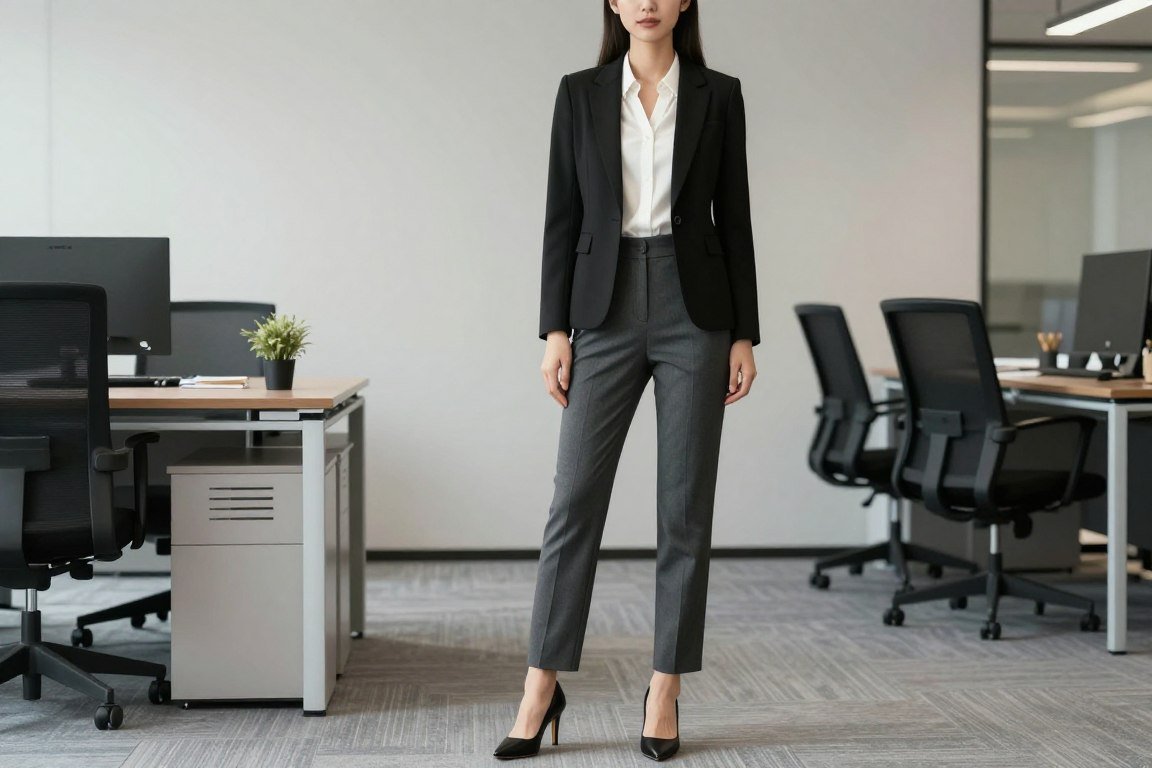 professional work outfit with blazer and pants