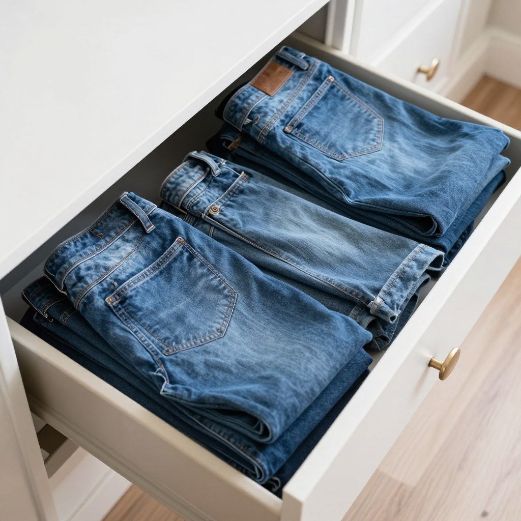 properly folded jeans in drawer