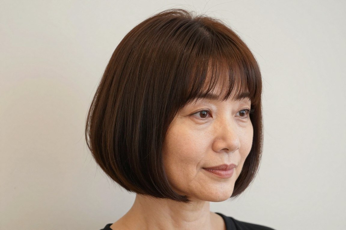 rounded bob with soft bangs