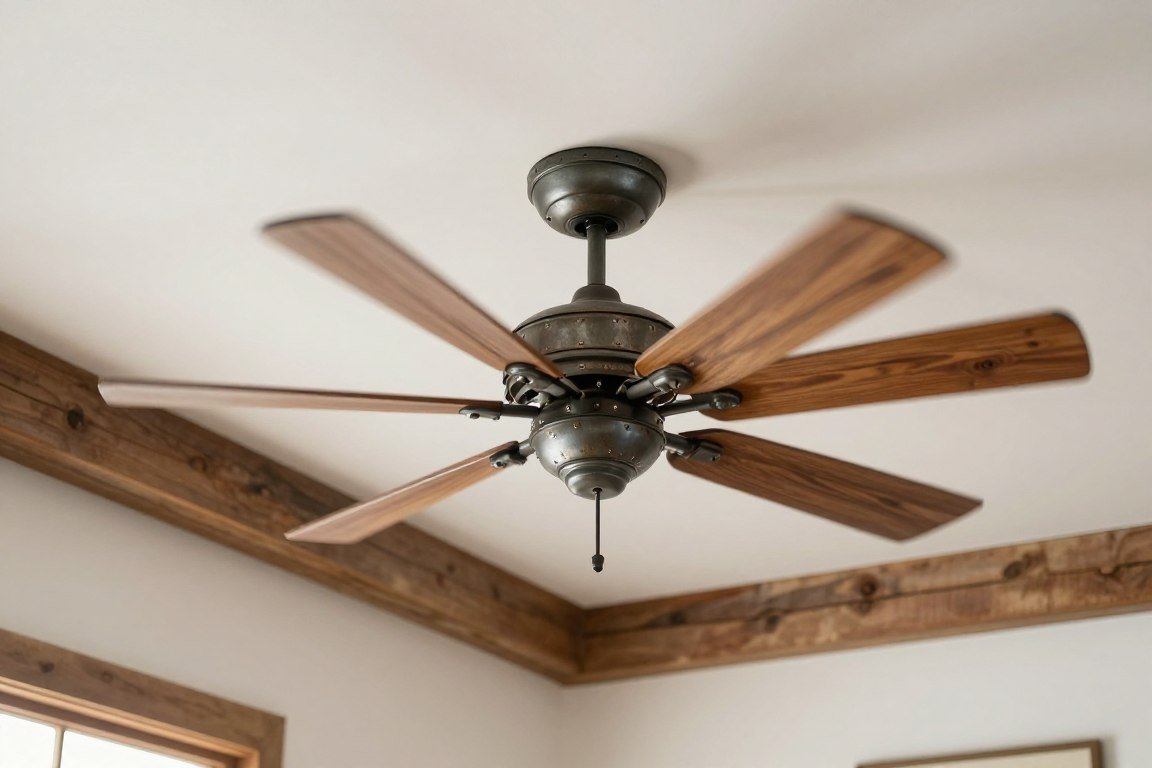 rustic ceiling fan in farmhouse living room