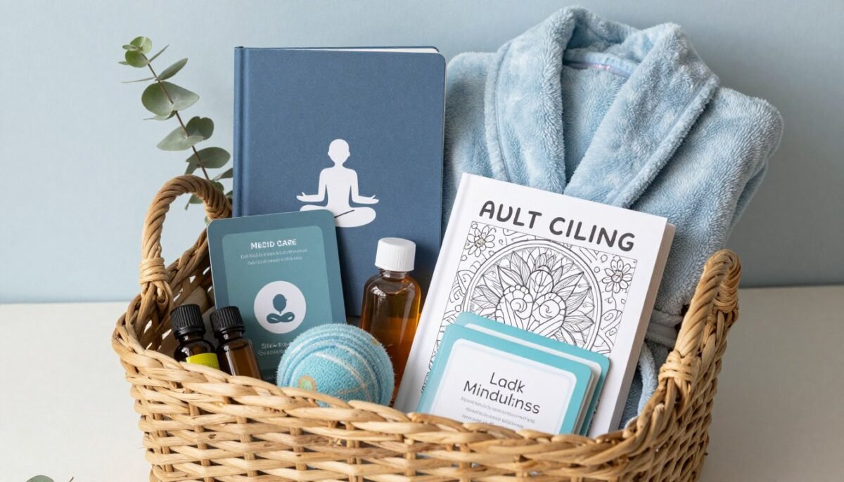 self care themed gift basket with wellness products