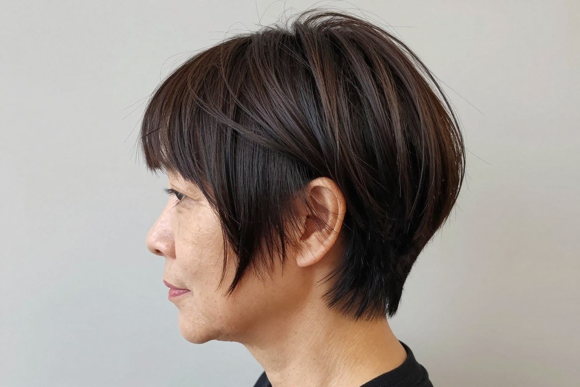 short crop with diagonal bangs