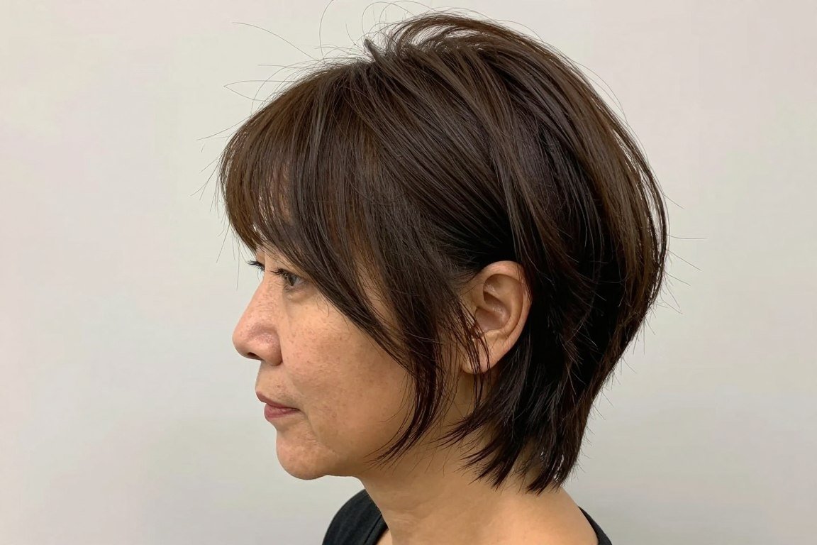 short layered cut with piecey fringe