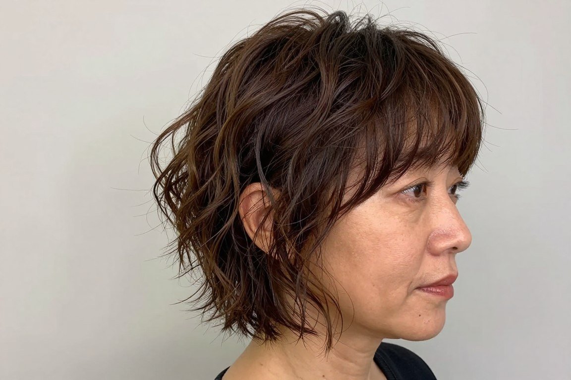 short wavy cut with piece-y bangs