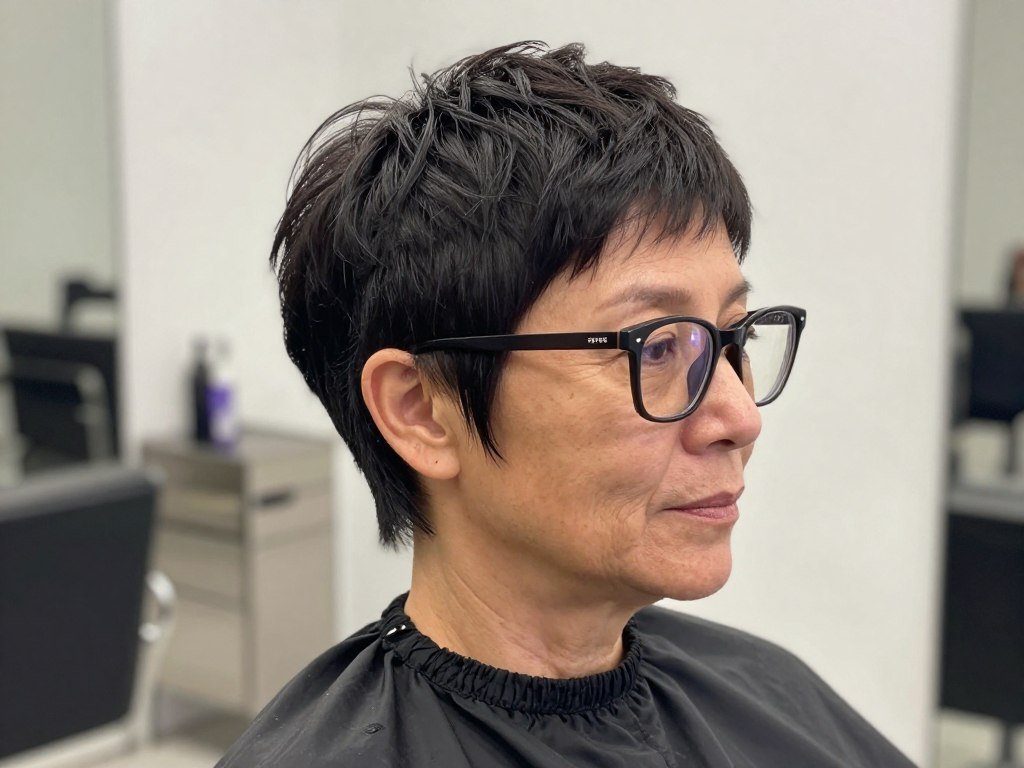 sleek short pixie with tapered sides for women over 70