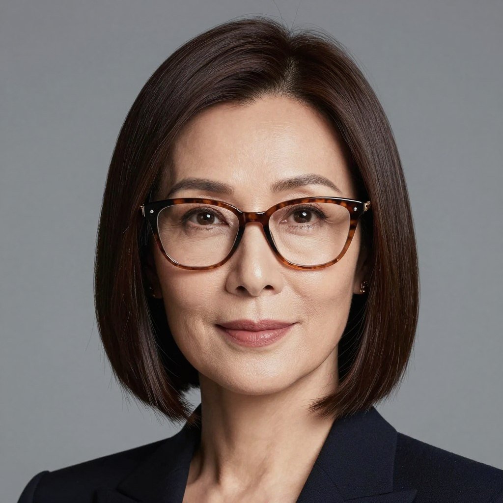 sleek straight bob perfectly styled with eyeglasses