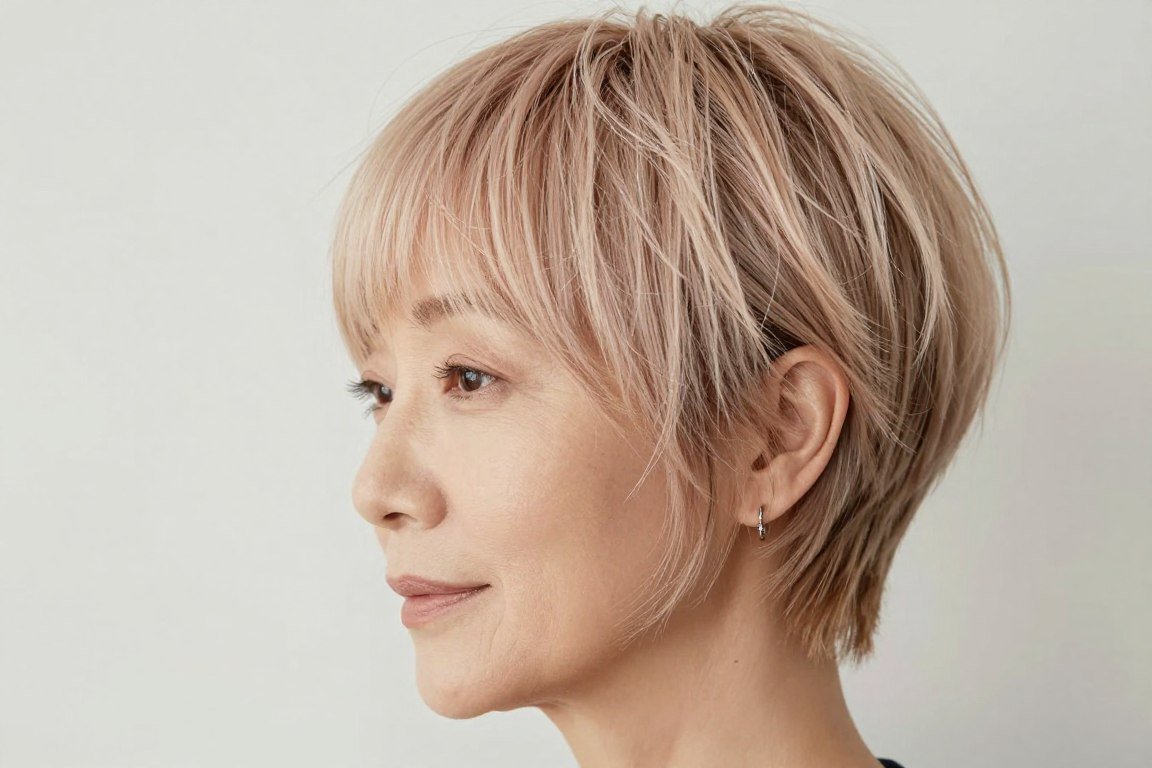 soft pixie with feathered bangs
