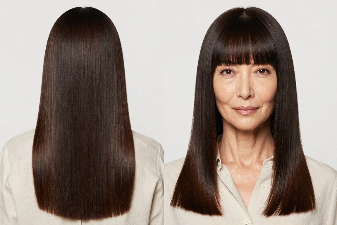 straight long hair with blunt bangs