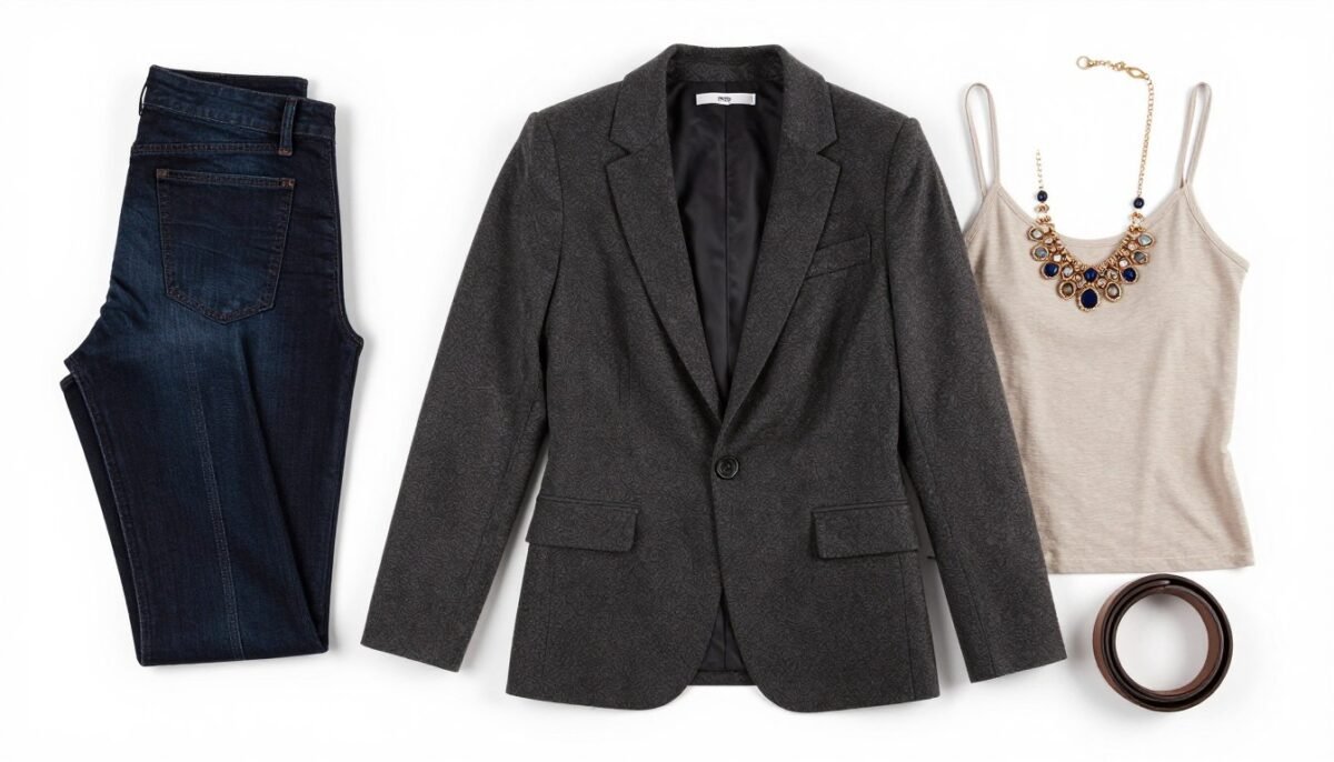 styling flat lay showing outfit combination with accessories