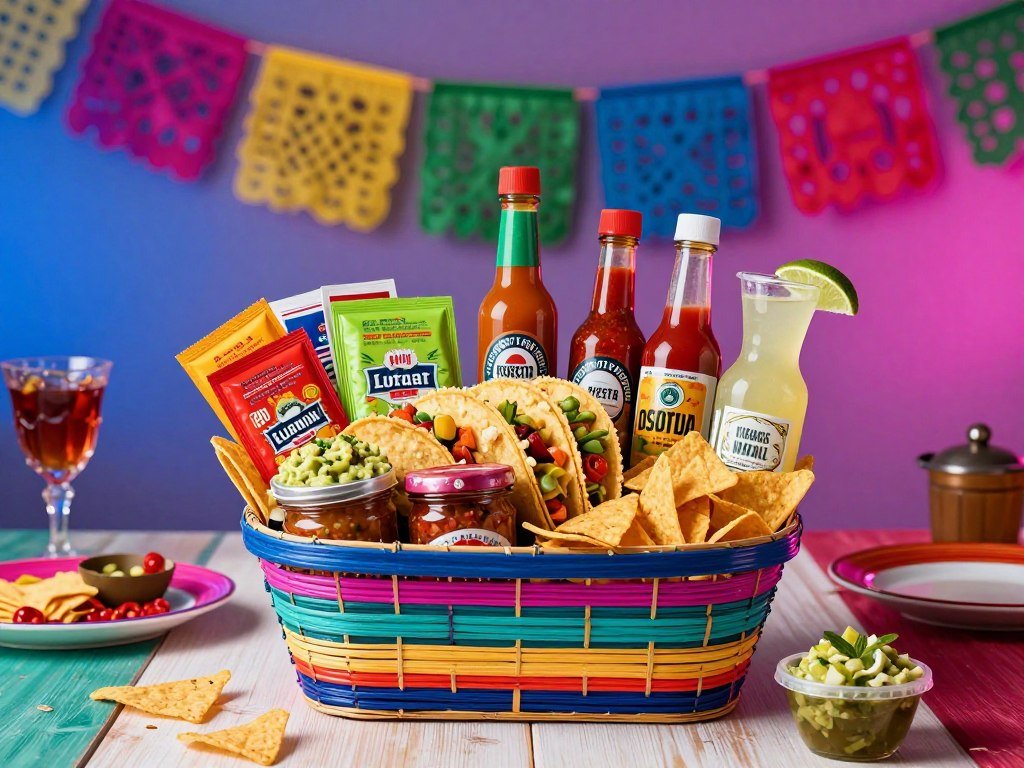 taco themed gift basket with Mexican cooking supplies