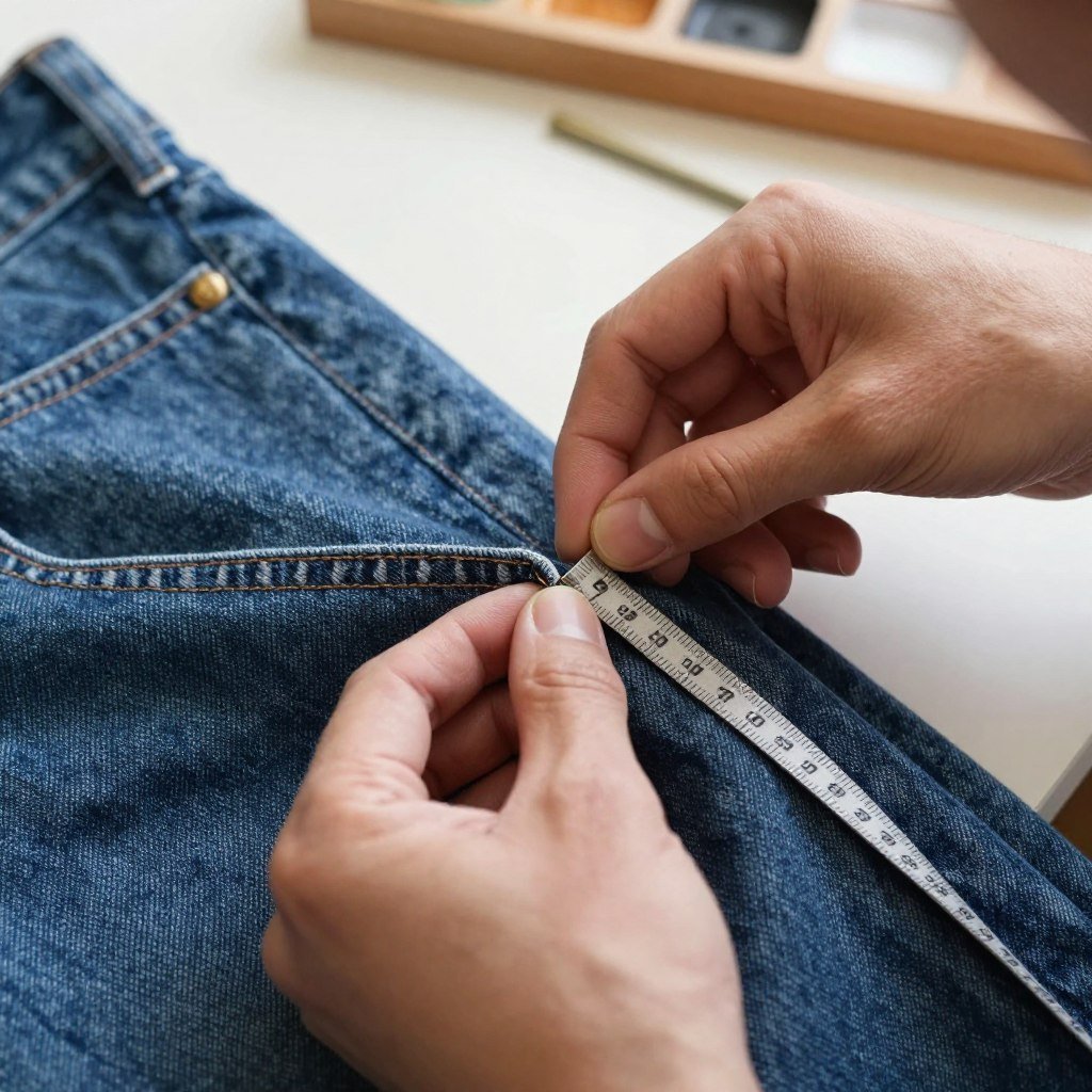tailor adjusting jeans waistband