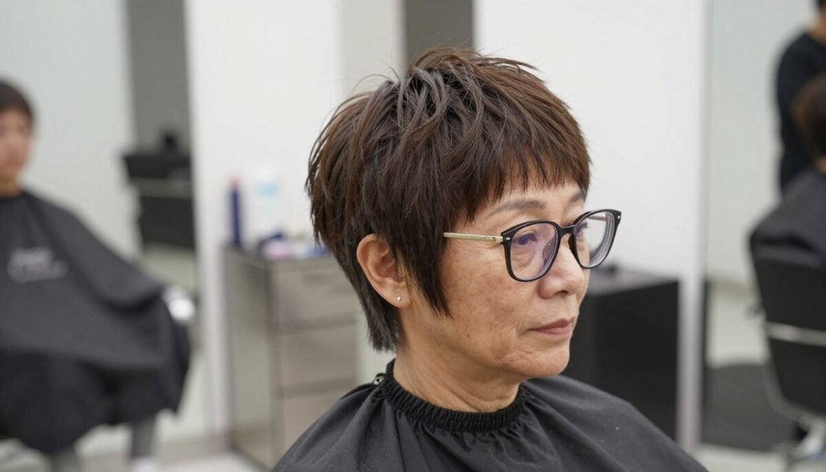 textured crop with side-swept fringe for women over 70