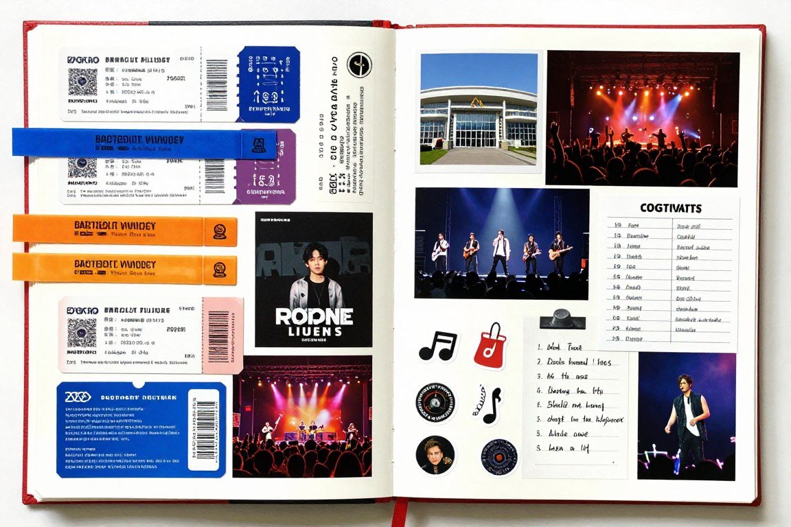 themed collection scrapbook showing concert tickets and events